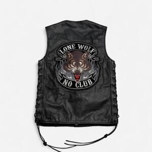 Milwaukee Leather Women’s Lone Wolf No Club Biker Vest Black Side Lace Size 26